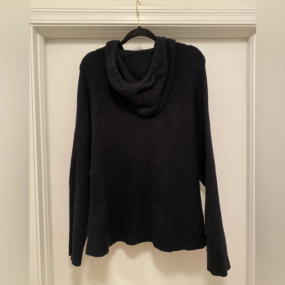 Aerie Waffle Knit hoodie women’s XL black Cropped Pullover Sweater cozy comfy